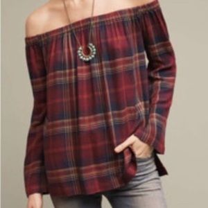 Cloth and stone plaid off shoulder top